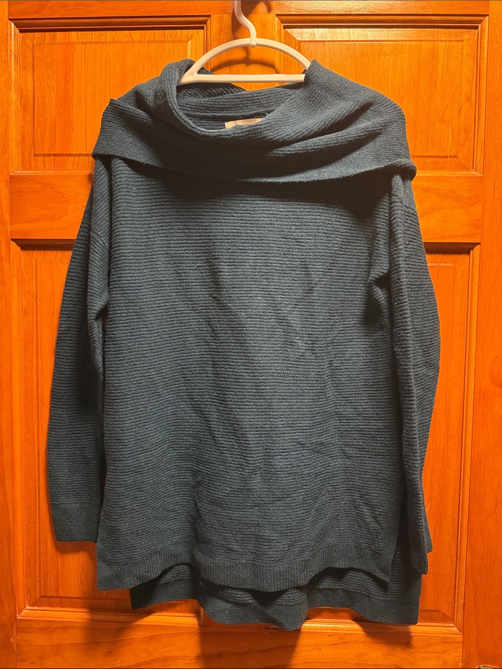 LOFT Dark Teal Ribbed Cowl Neck Sweater